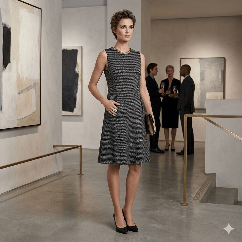 Giorgio Armani Vintage Wool & Silk Sleeveless‎ Aline Dress Brown Gray Size 10
